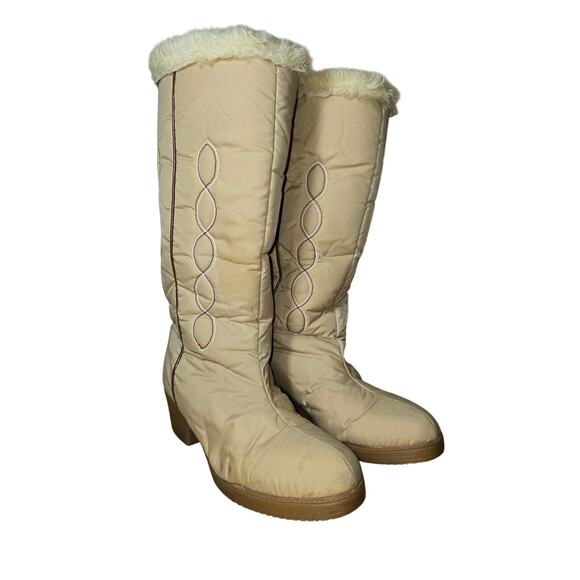 *Rare* Vintage Town & Country Western Snowboots Tan Faux Fur Lining Size 8.5 M - Picture 3 of 7